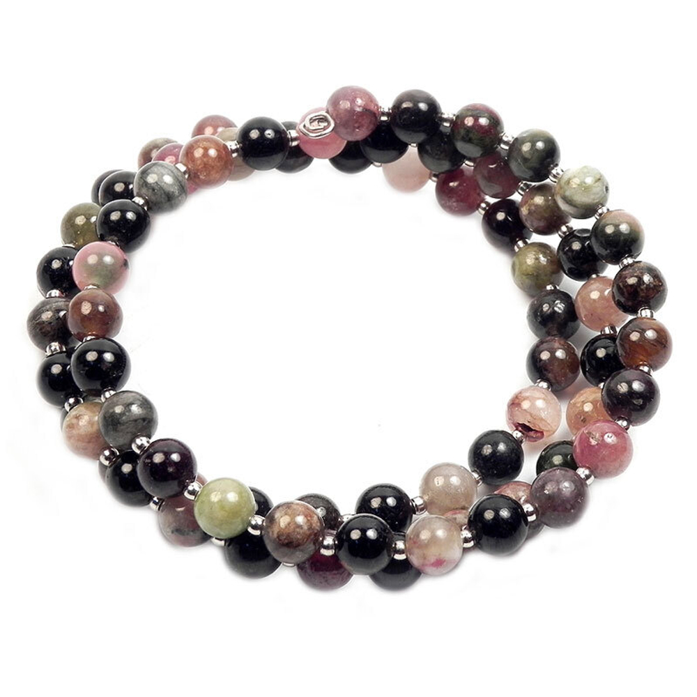 Браслет-пружина "Шарики" турмалин полихромный