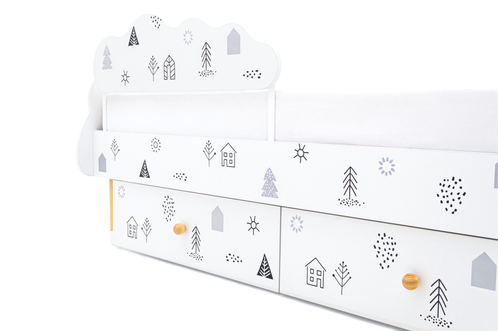 Детская кровать Бельмарко Stumpa Облако Домики ч/б