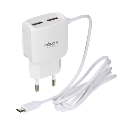 916-065 FORZA Зарядное устройство с кабелем для зарядки MIX-MicroUSB и IP.2 USB 220В.2А.1v