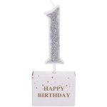 Свеча для торта Цифра Иллюзия «1» 9.5 см, серебро