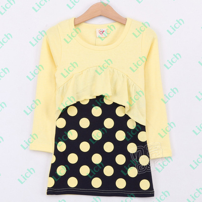 Платье детское с воланом у груди и юбкой в горох