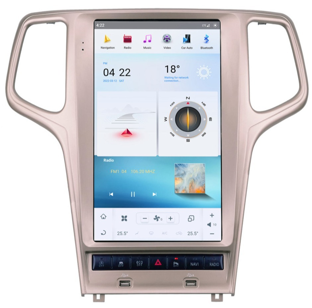 Магнитола для Jeep Grand Cherokee 2013-2021 (цвет шампань) - Carmedia ANS-1823G вертикальный монитор 13.6" в стиле "Тесла" на Android 10, 4ГБ-64ГБ, SIM-слот, CarPlay