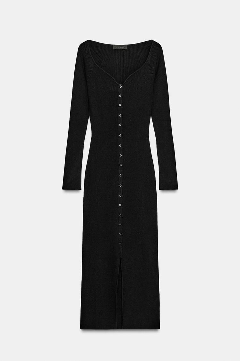 ZARA ТРИКОТАЖНОЕ ПЛАТЬЕ МИДИ В РУБЧИК, ЧЕРНЫЙ
