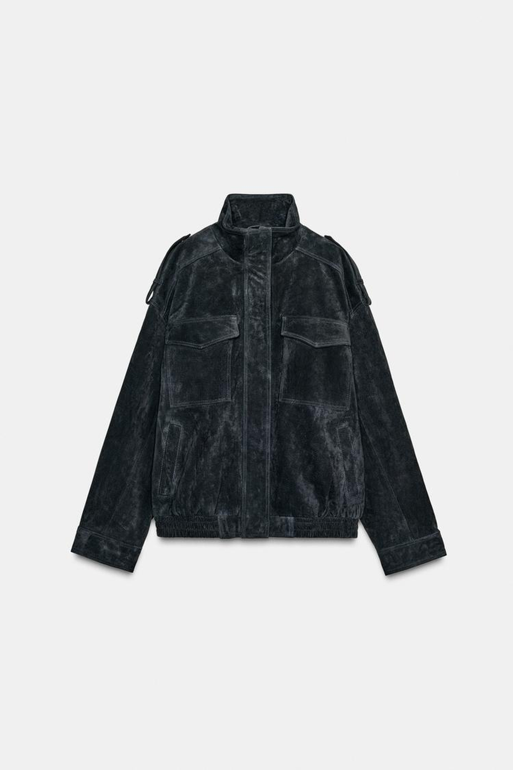 ZARA КУРТКА ИЗ 100% ЗАМШИ С КАРМАНАМИ, СИНИЙ