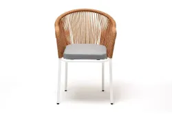 "Лион" стул плетеный из роупа, каркас из стали светло-серый (RAL7035) муар, роуп оранжевый меланж круглый, ткань светло-серая