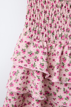 ZARA ЮБКА-ШОРТЫ ИЗ РЕЛЬЕФНОЙ ТКАНИ С ЦВЕТОЧНЫМ ПРИНТОМ, РОЗОВЫЙ