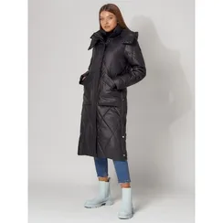 Пальто утеплённое стёганое женское, цвет чёрный, размер 48