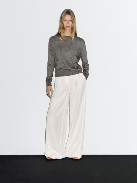 Massimo Dutti Свитер из смесовой шерсти с круглым вырезом, серый