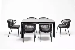 "Венето" обеденная группа на 6 персон со стульями "Милан", каркас темно-серый, роуп темно-серый