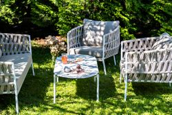 "Диего" лаунж-зона 4-местная плетеная из роупа (веревки), каркас алюминиевый белый, роуп бежевый