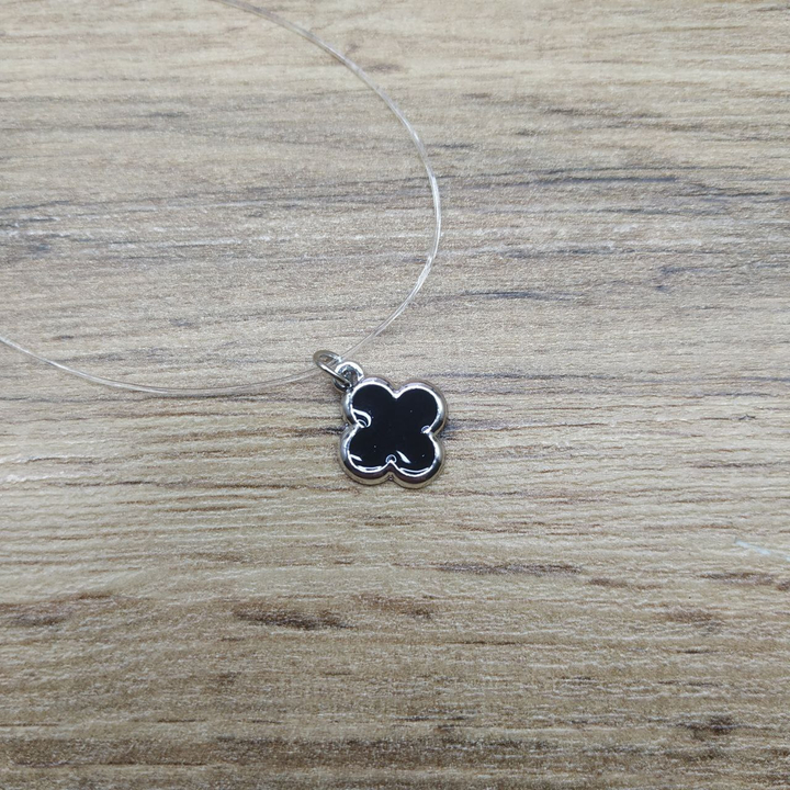 Кулон на леске Четырехлистник эмаль черная цвет серебристый 12 мм