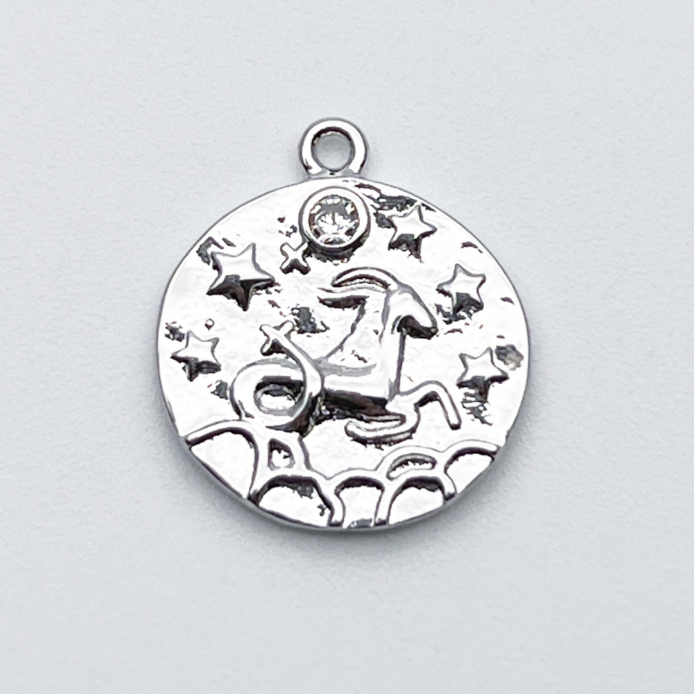 Подвеска Знак Зодиака Козерог, цвет серебро, фианит, размер 16*14 мм, цена за 1 шт