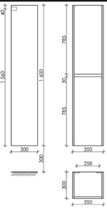 Шкаф-пенал SANCOS Smart подвесной белый, 350х300х1600 мм, арт. PSM35W