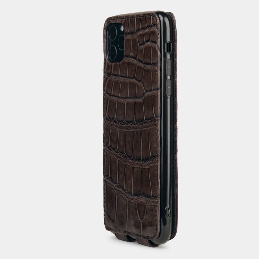 Special order: Чехол для iPhone 11 Pro Max из натуральной кожи крокодила, темно-коричневого цвета