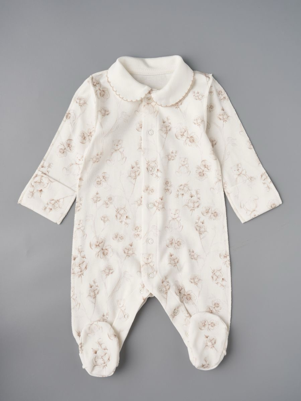 Комбинезон с чепчиком "Мишки с цветочками", Крем