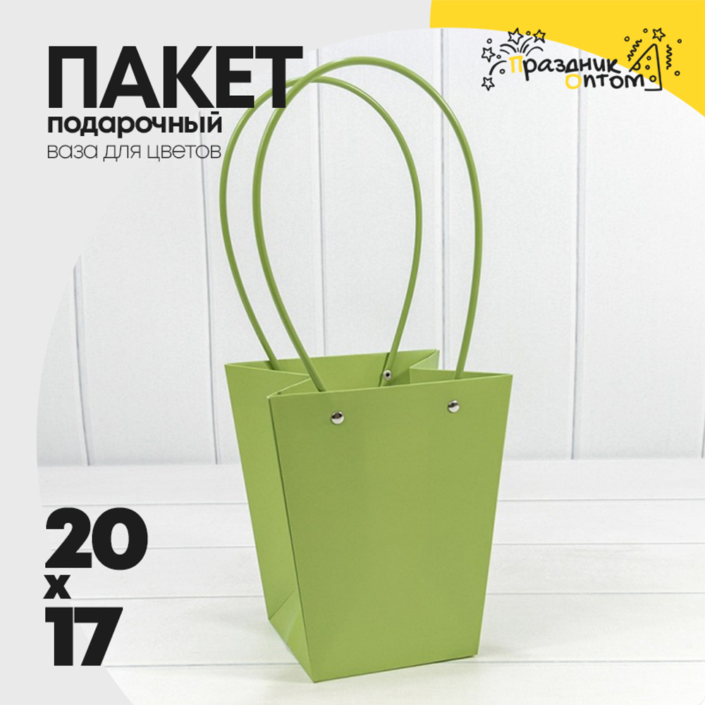 Пакет подарочный 20х17х12 Ваза для цветов (Зеленый)