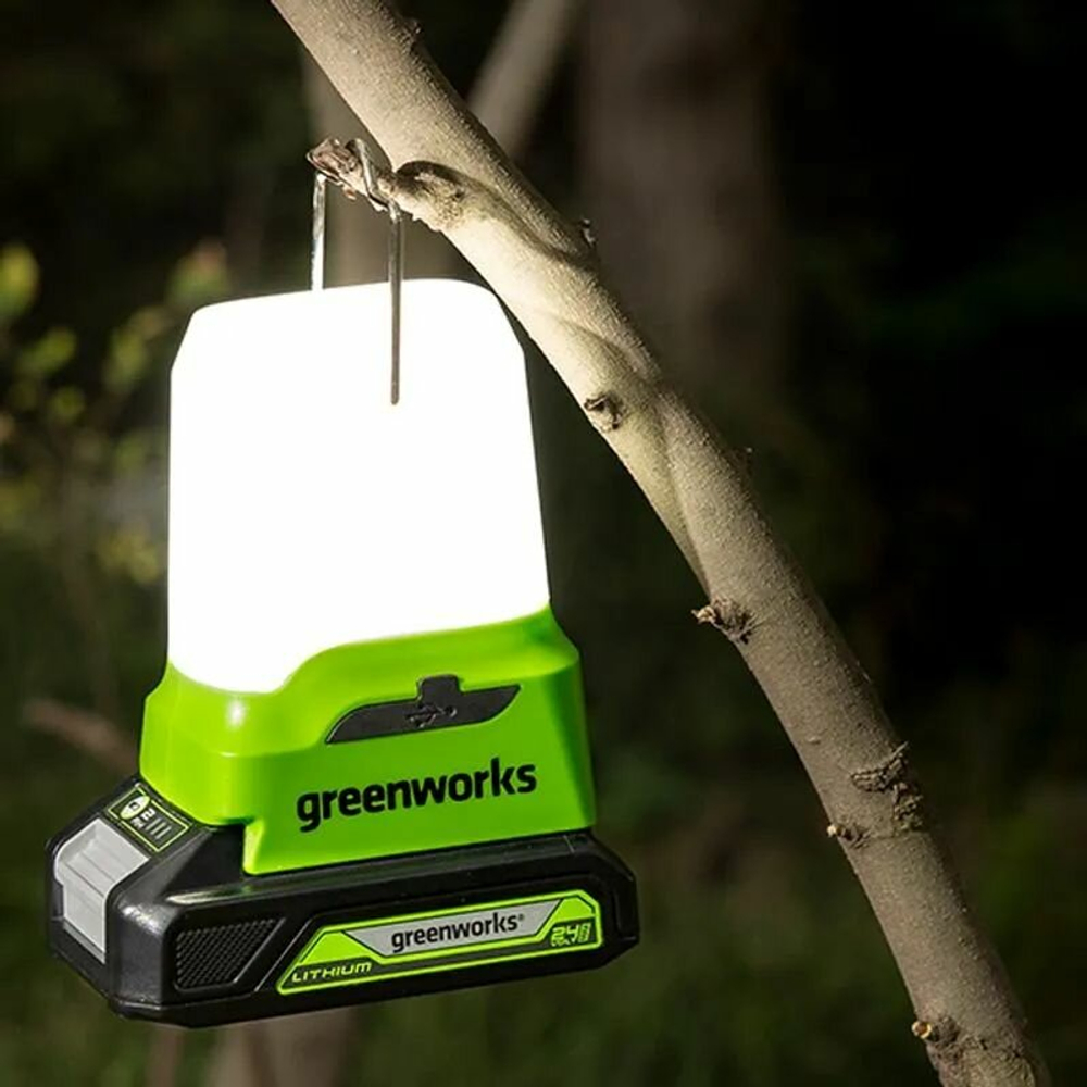 Фонарь аккум. GREENWORKS G24LA500 24В,500/300/100лм,два USB порта,без АКБ и ЗУ (3501007)