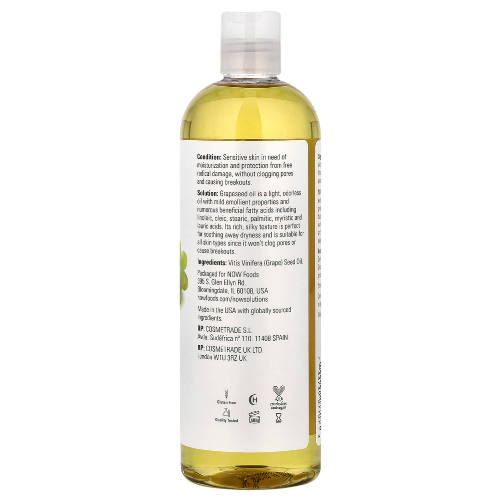 NOW Foods, Solutions, масло из виноградных косточек, 473 мл (16 жидк. унций)