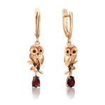 Серьги «Совята» с английским замком из красного золота с гранатом и эмалью