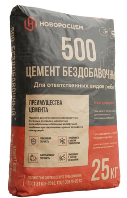 Цемент Новороссийский ЦЕМ I 42,5Н (ПЦ 500 Д-0) / Мешок 25 кг