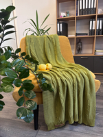 Вязаный плед "Косы" 110х170см (оливковый)