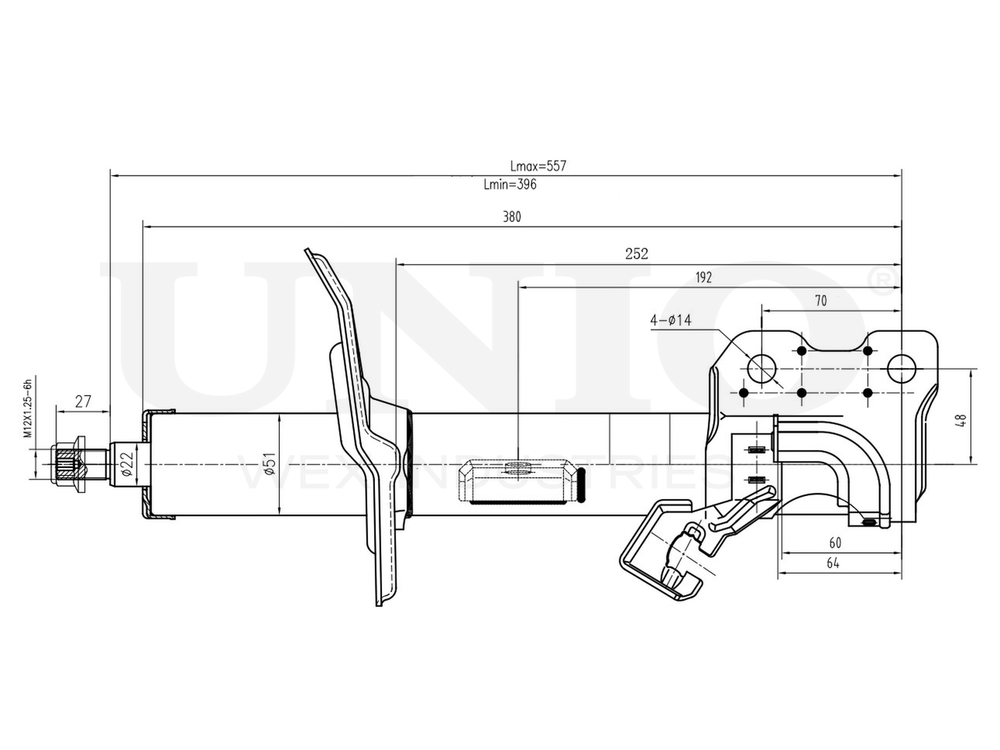 Амортизатор газовый передней подвески левый UNIO SAB-10196