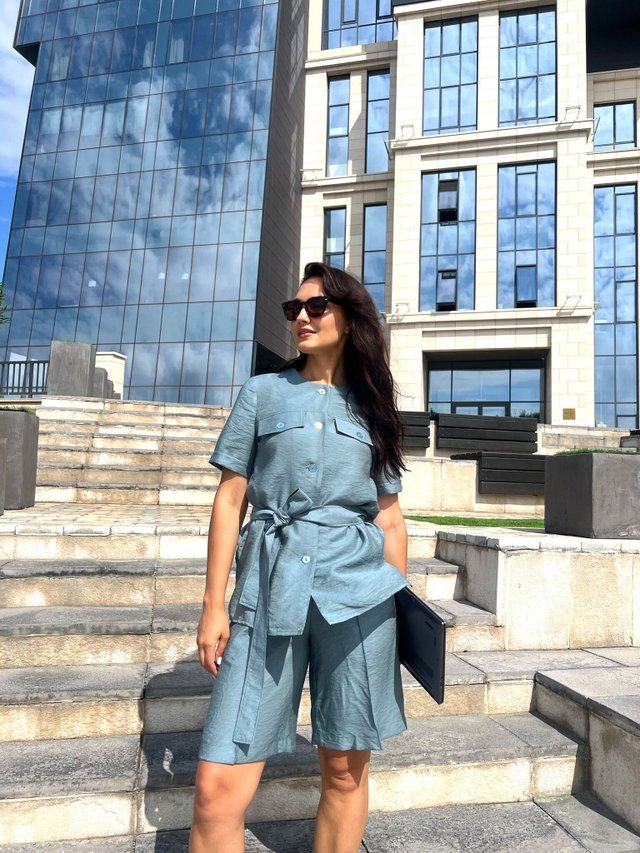 Костюм рубашка и шорты морская волна из вискозы