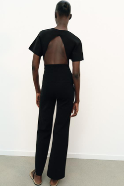 ZARA ЭЛАСТИЧНЫЕ БРЮКИ С ШИРОКИМИ ШТАНИНАМИ, ЧЕРНЫЙ