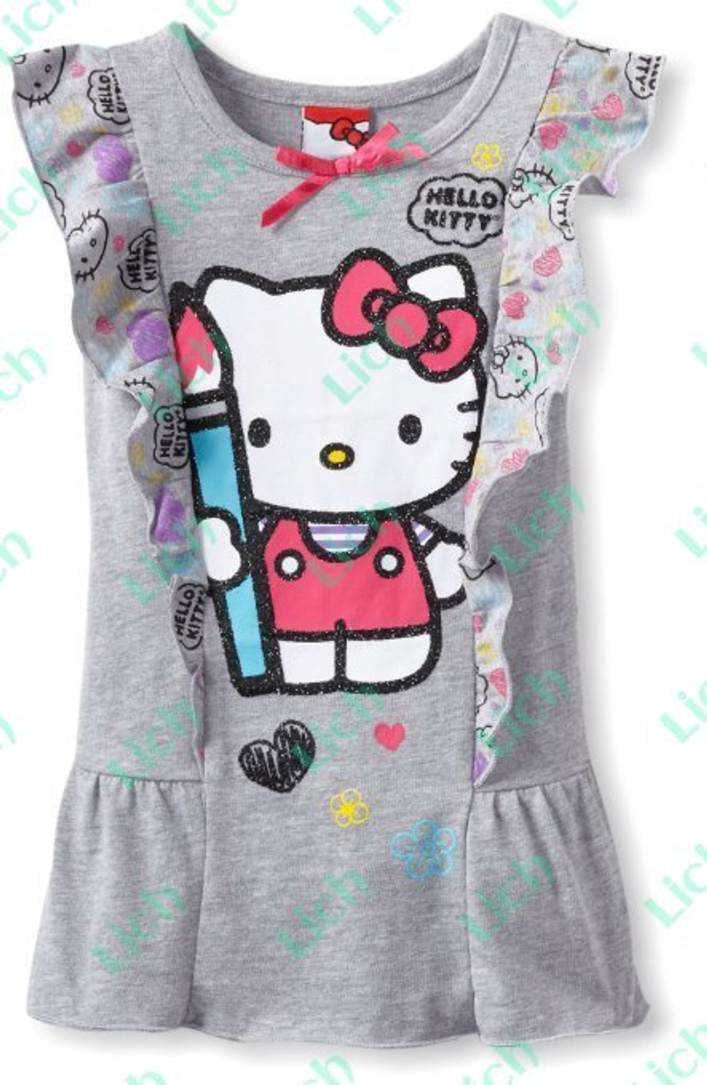 Платье-сарафан с рюшами и принтом Хелло Китти