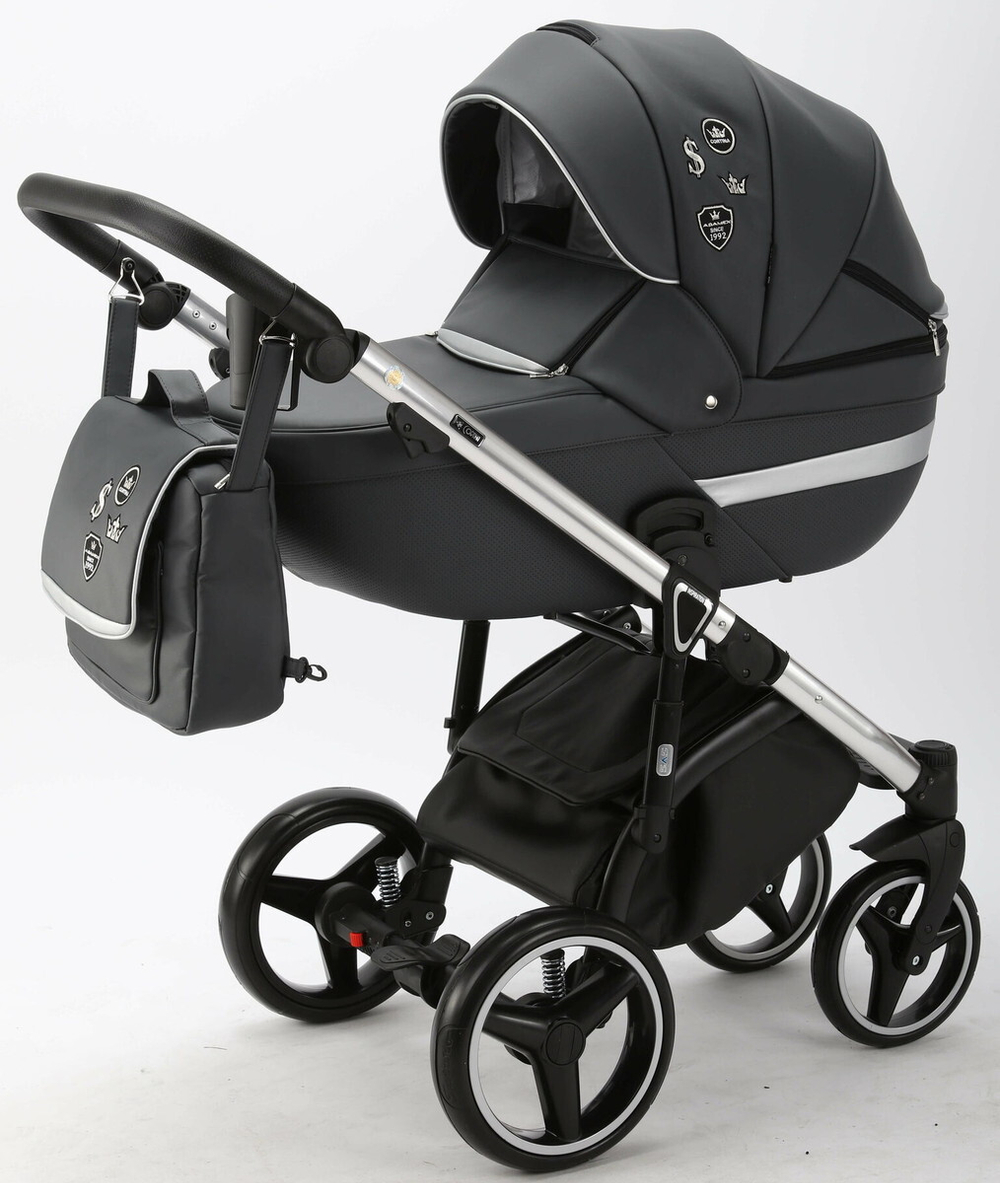 Детская коляска Adamex Cortina Deluxe 3 в 1 CT310 (МОРЕНГО КОЖА+СЕРЕБ.ОТДЕЛКА+ ХРОМ РАМА)