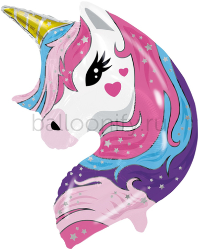 Шар (32''/81 см) Фигура, Голова, Волшебный единорог, 1 шт. в уп.