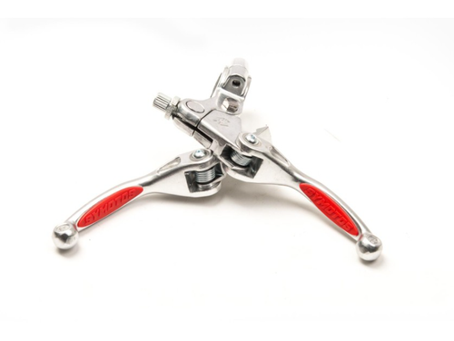 Рычаг сцепления+тормоза складные c силиконовыми накладками красные/хром