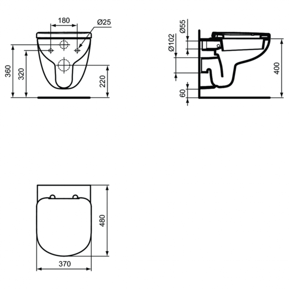 Подвесной унитаз, укороченная модель Ideal Standard TEMPO T328801