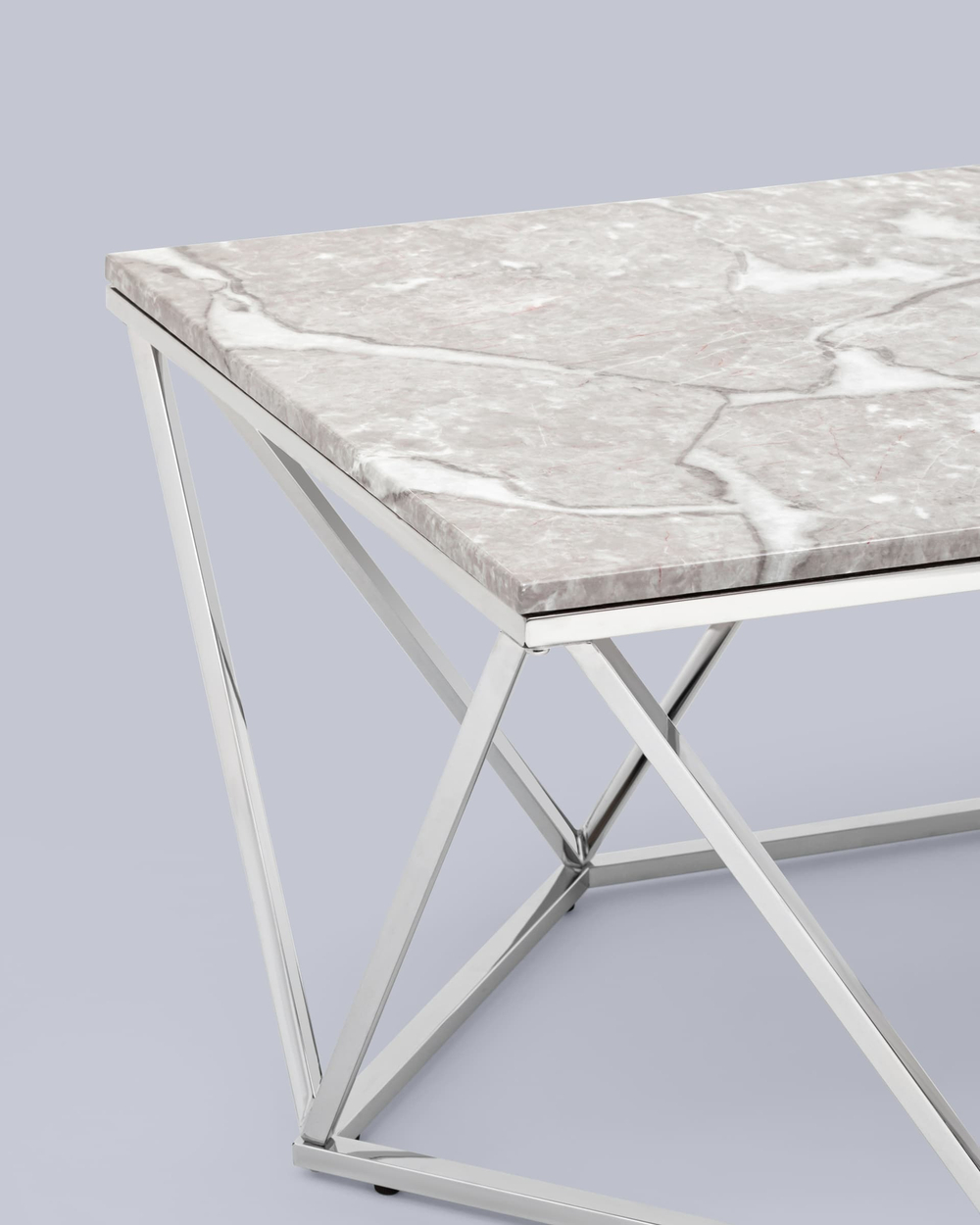 Журнальный столик Авалон 122*66 серый мрамор сталь серебро