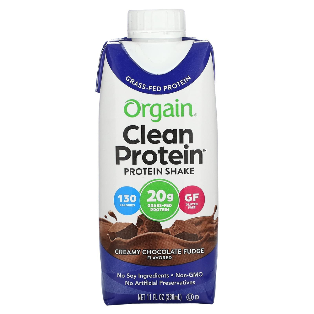 Orgain, Clean Protein Shake, сливочная шоколадная помадка, 4 пакетика, по 330 мл (11 жидк. унц.)