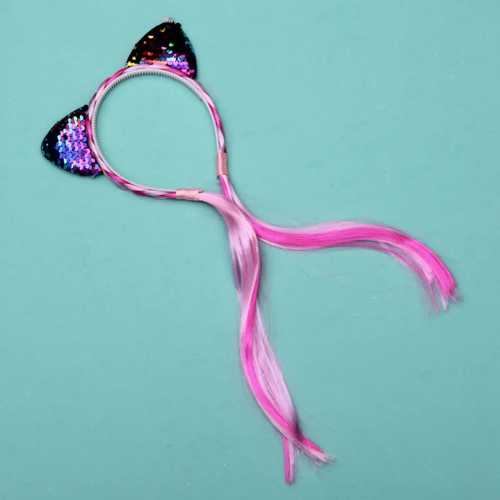 Ободок карнавальный с косой «Радужная кошка» 40 см, микс