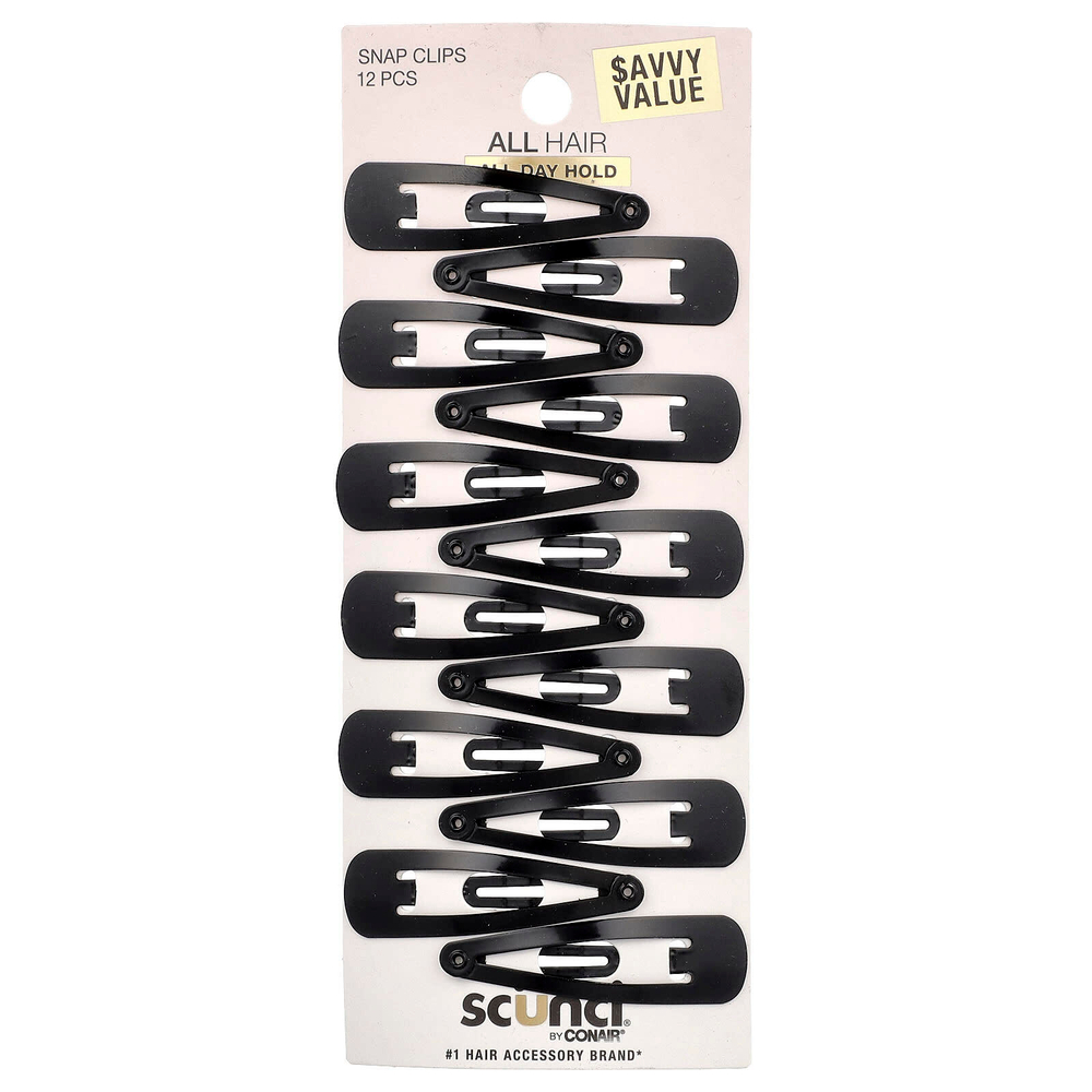 Scunci, Заколки для волос, черные, 12 штук