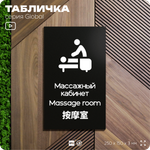 Табличка Массажный кабинет, на дверь и стену, информационная и мультиязычная (русский, английский, китайский), серия GLOBAL, 25х15 см, Айдентика Технолоджи