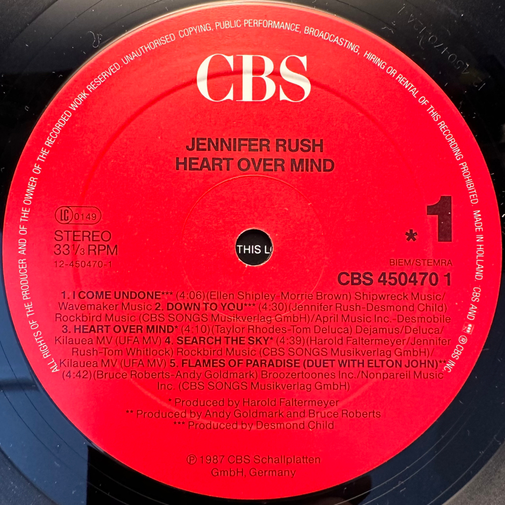 Jennifer Rush - Heart Over Mind (Europe 1987г.)
