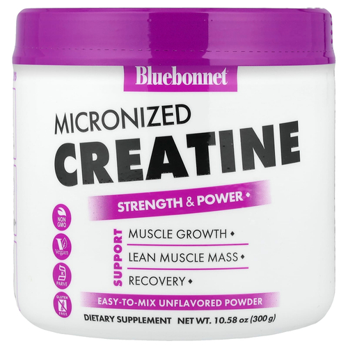 Bluebonnet Nutrition, микронизированный креатин в порошке, без добавок, 300 г (10,58 унции)