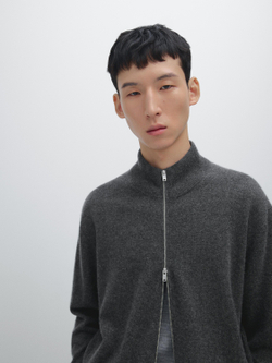 Massimo Dutti Кашемировый кардиган на молнии, серый меланж