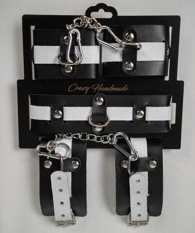 Набор фиксаторов из черной и белой натуральной кожи (Цвет: черный с белым)