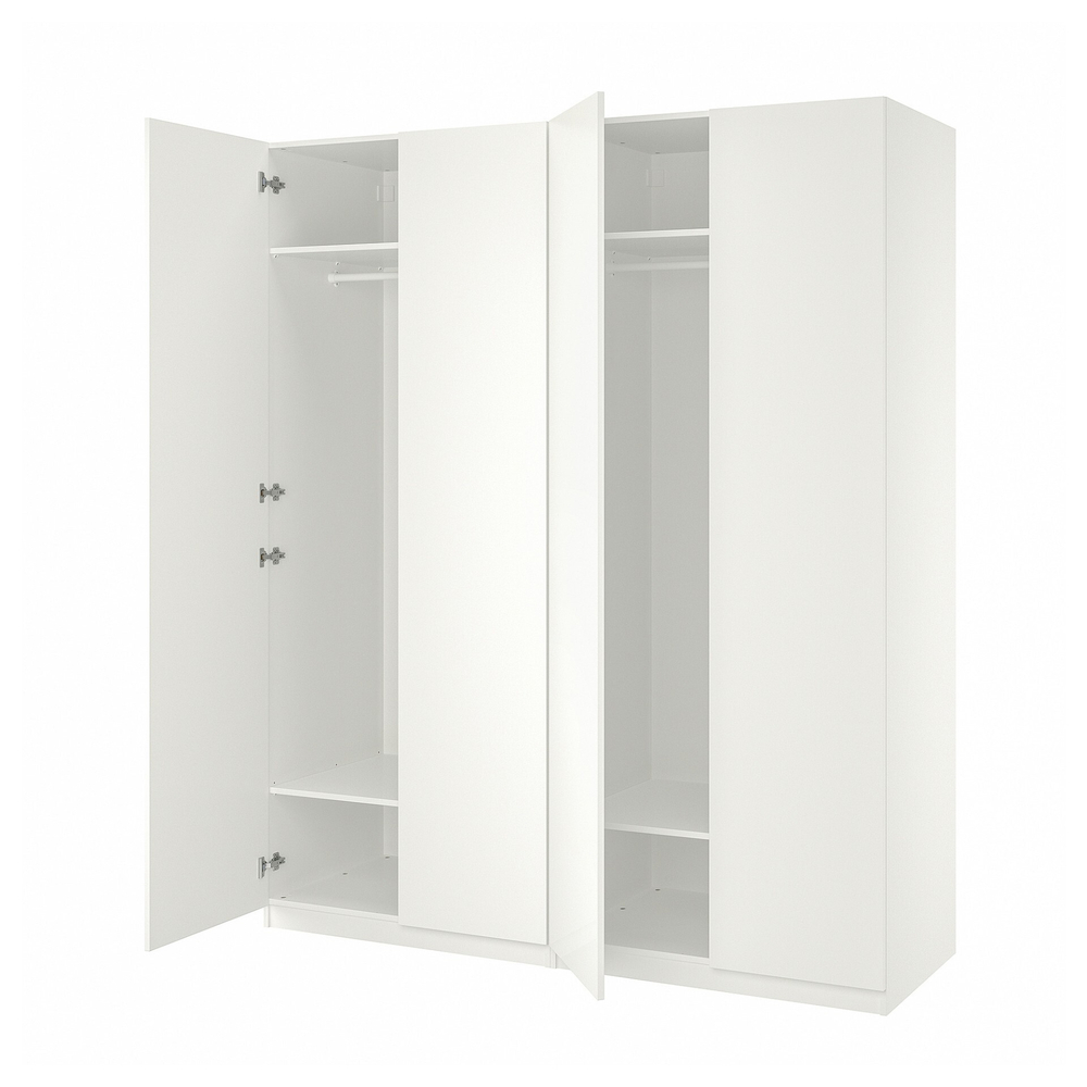 Распашной шкаф PAX FORSAND IKEA четырехдверный с 2 полками (белый)  240*60*220