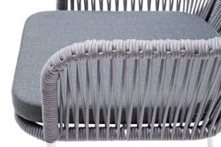 "Лион" стул плетеный из роупа, каркас из стали белый муар, роуп светло-серый круглый, ткань светло-серая