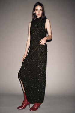 ZARA ЮБКА АСИММЕТРИЧНОГО КРОЯ С ПАЙЕТКАМИ — ZW COLLECTION, КОРИЧНЕВЫЙ