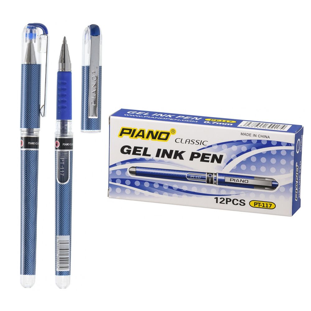 Ручка гелевая, Piano, синие чернила, серия "Piano CLASSIC", синий корпус, прорезиненный держатель, 12 шт Ручка гелевая, Piano, синие чернила, серия "Piano CLASSIC", синий корпус, прорезиненный держатель, 12 шт