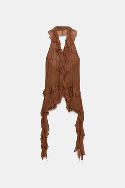 ZARA ТОП ХАЛТЕР С ВОЛАНАМИ — ZW COLLECTION, ЧЕРЕПИЧНЫЙ