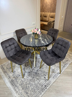 Круглый раздвижной стол "Лофт", луанда и стулья "Бостон" коричневые