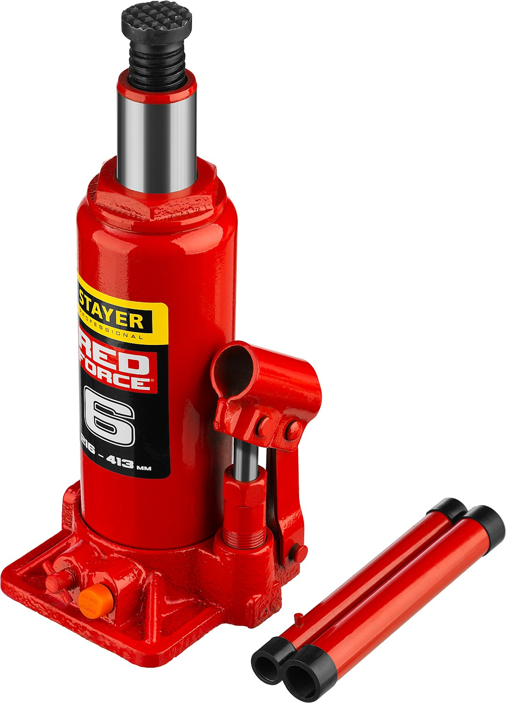 STAYER RED FORCE, 6 т, 216 - 413 мм, бутылочный гидравлический домкрат, Professional (43160-6)