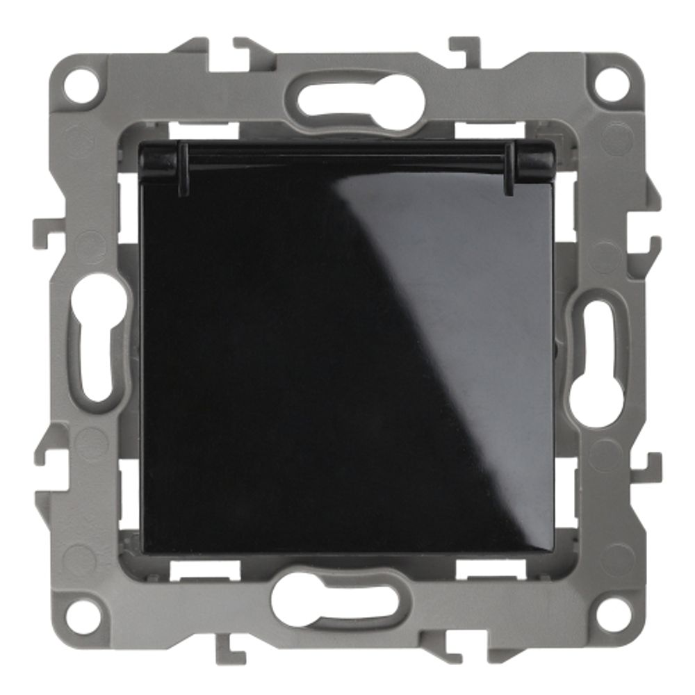 12-2103-06 ЭРА Розетка 2P+E Schuko со шторками с крышкой, 16A-250В, IP20, Эра12, чёрный | Эра 12 Черный